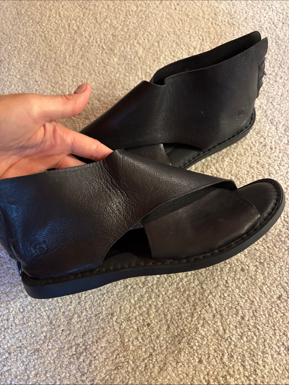 BORN Black Leather Open-Toe Sandals